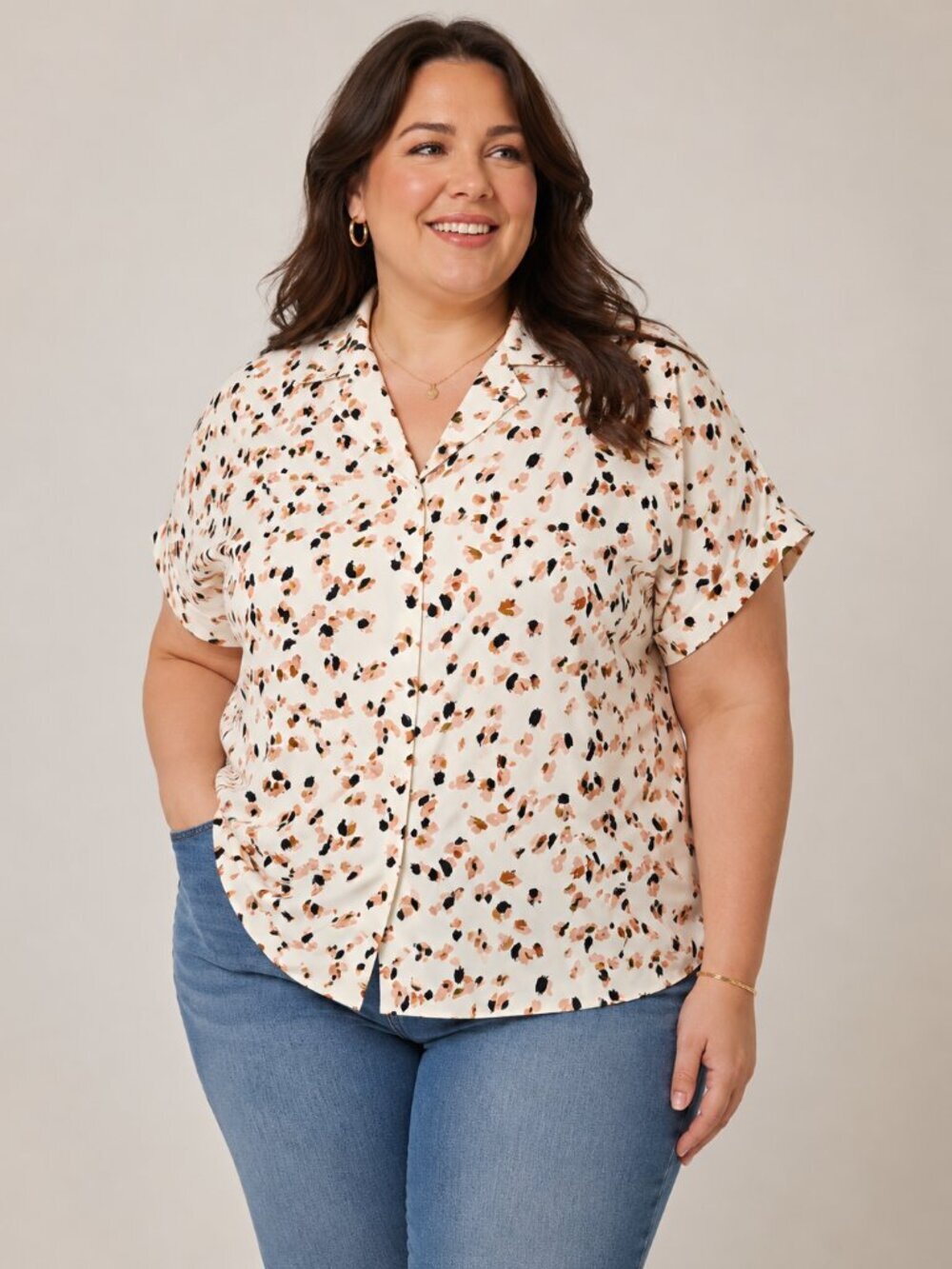 New - Timeson Abstract Print Short-Sleeve Blouse